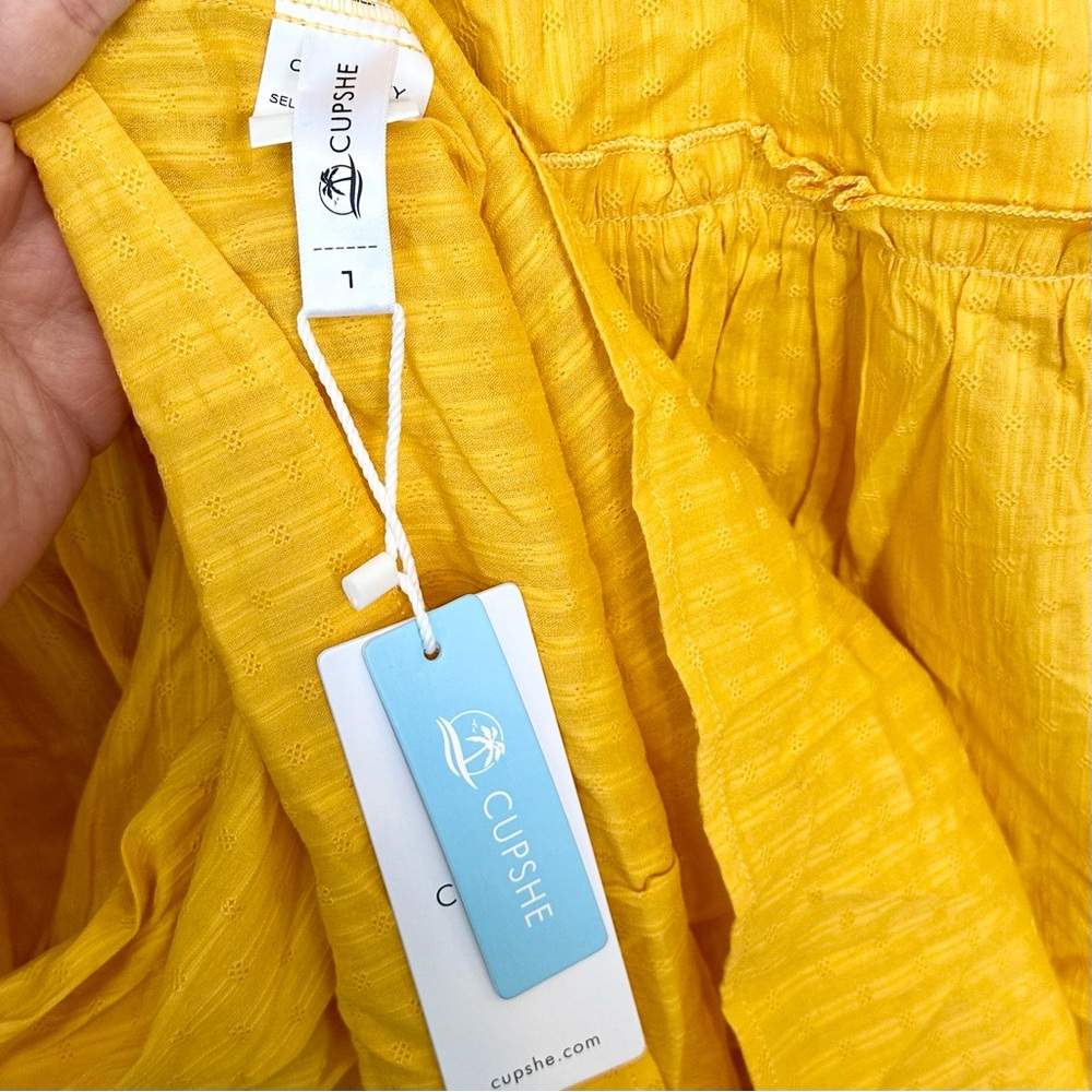 NWT Cupshe Bright Yellow Lace Up Mini Dress - Size: Large - Picture 3 of 8